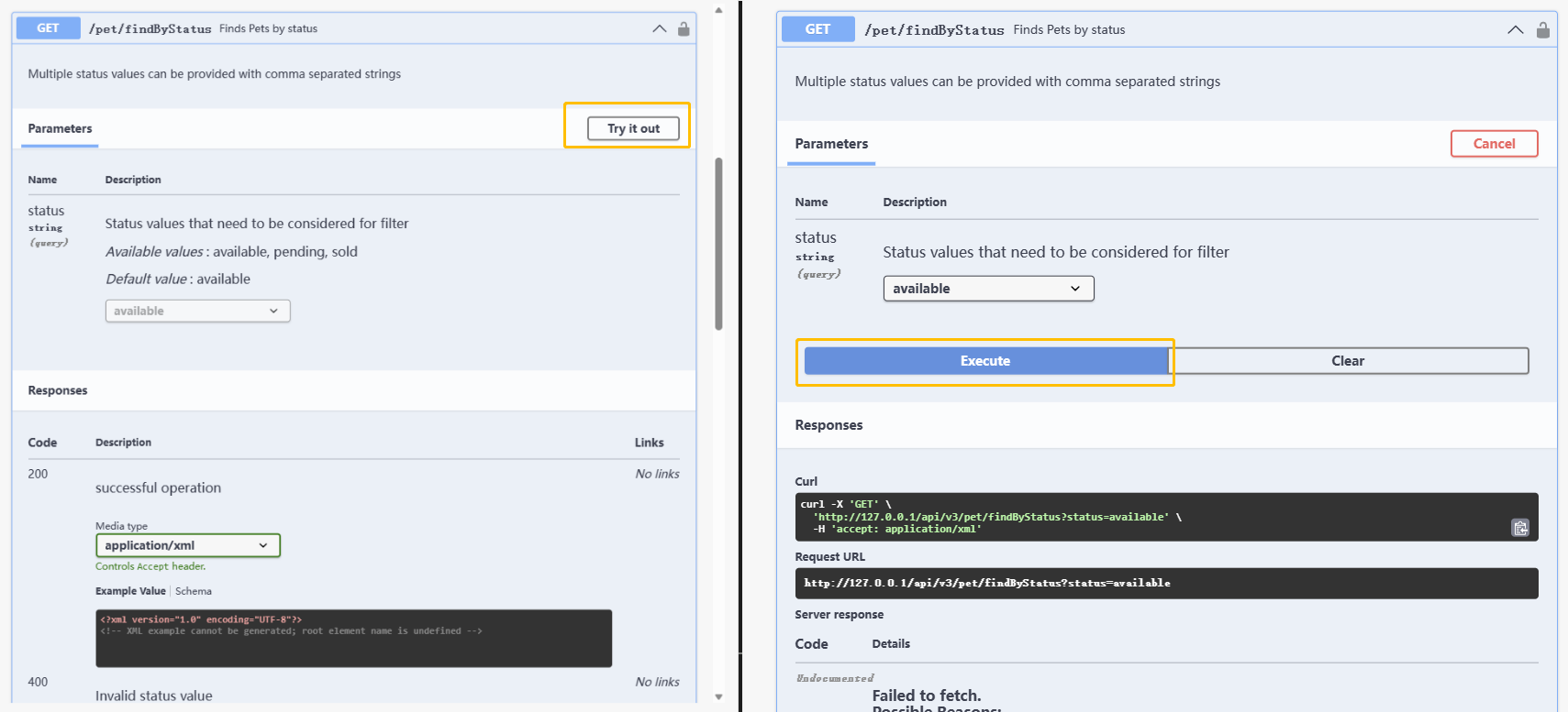 First Api in Swagger UI Try it out