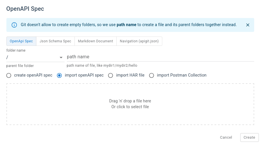 Import API spec files