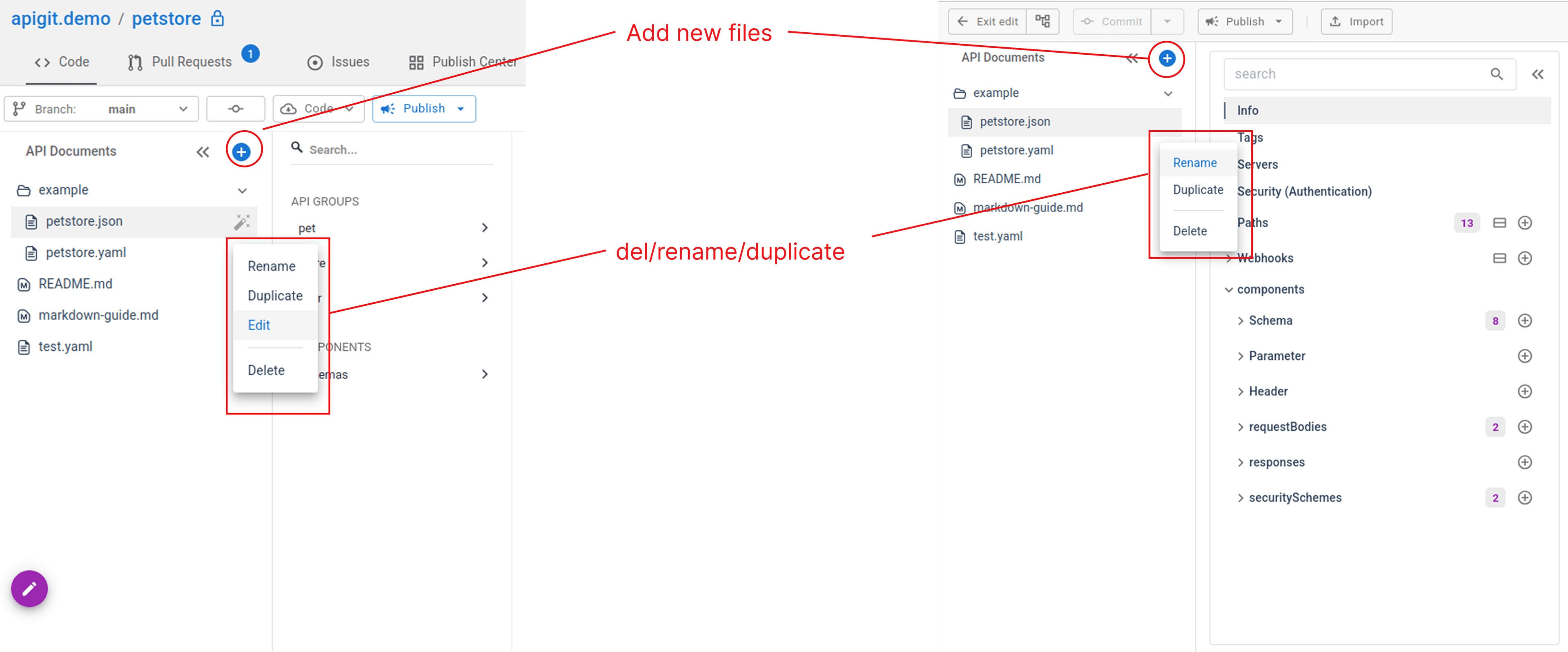 Manage API spec files