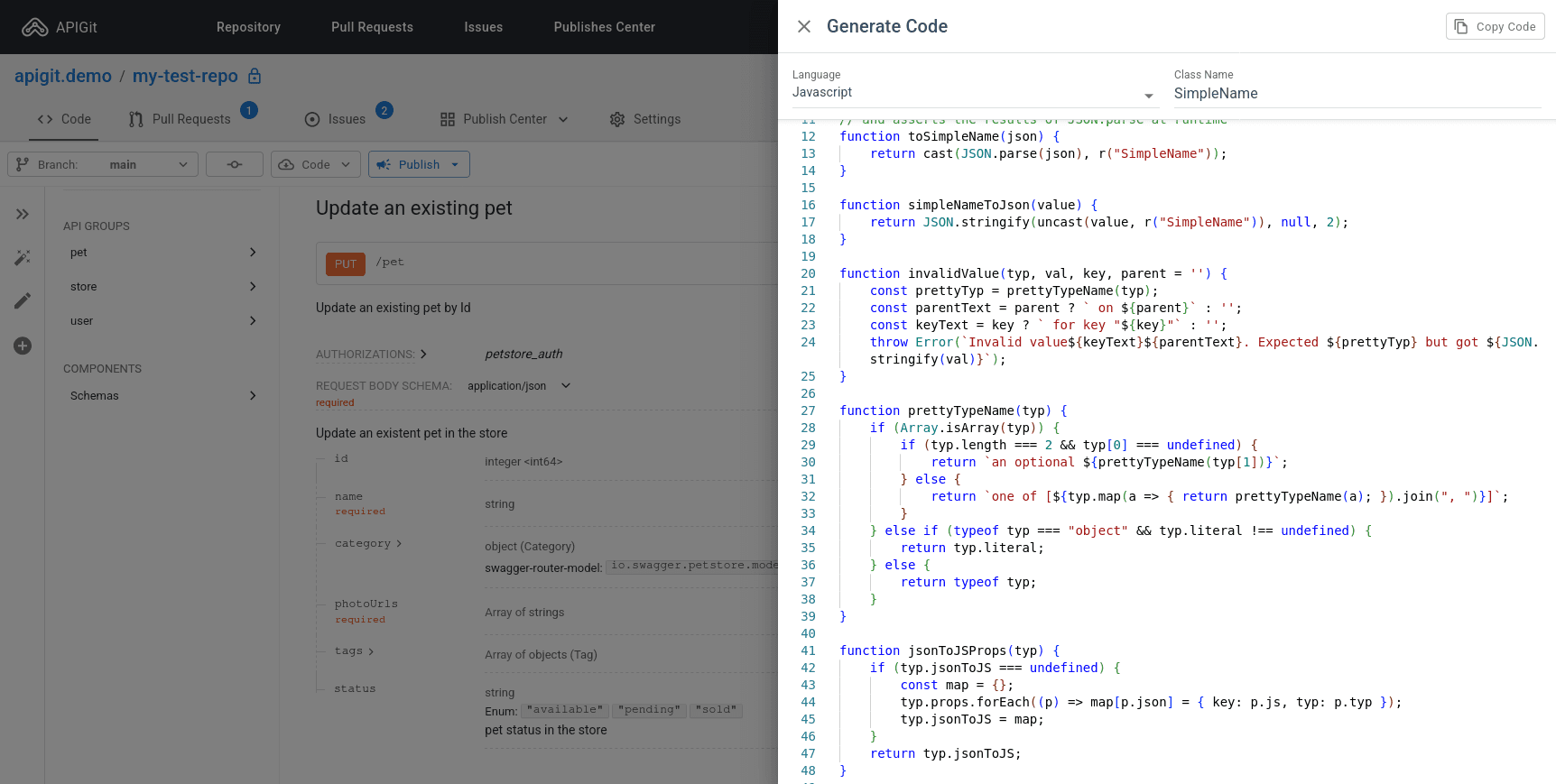 API Spec - Code generation