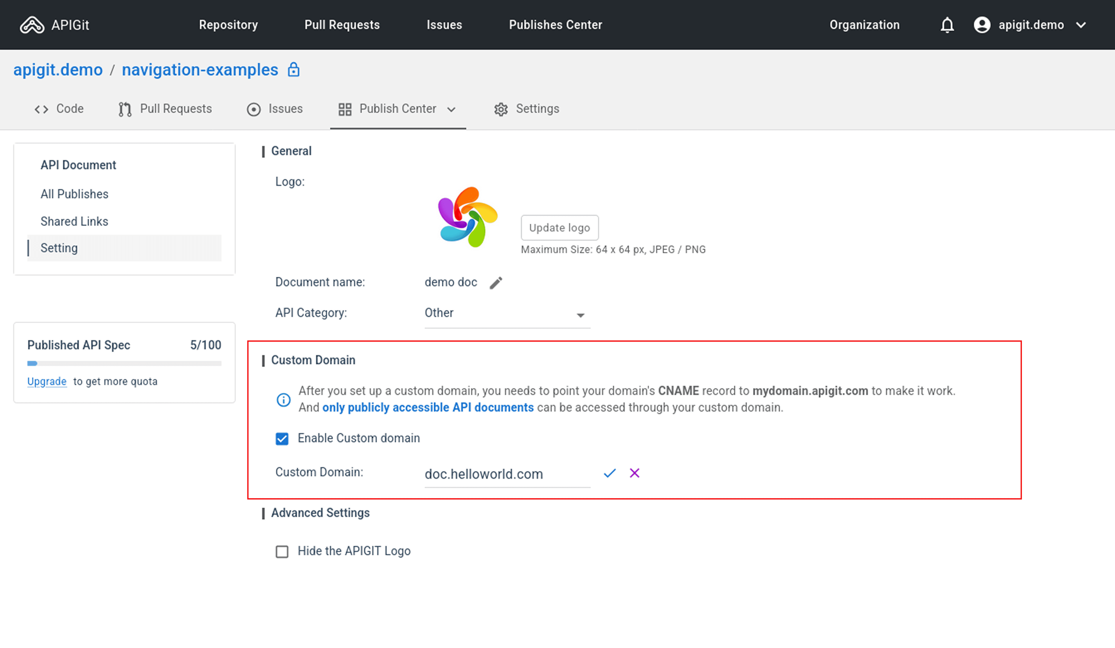 API Document - Custom domain