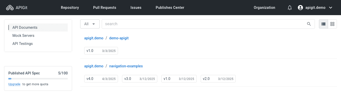 All API Document publishes