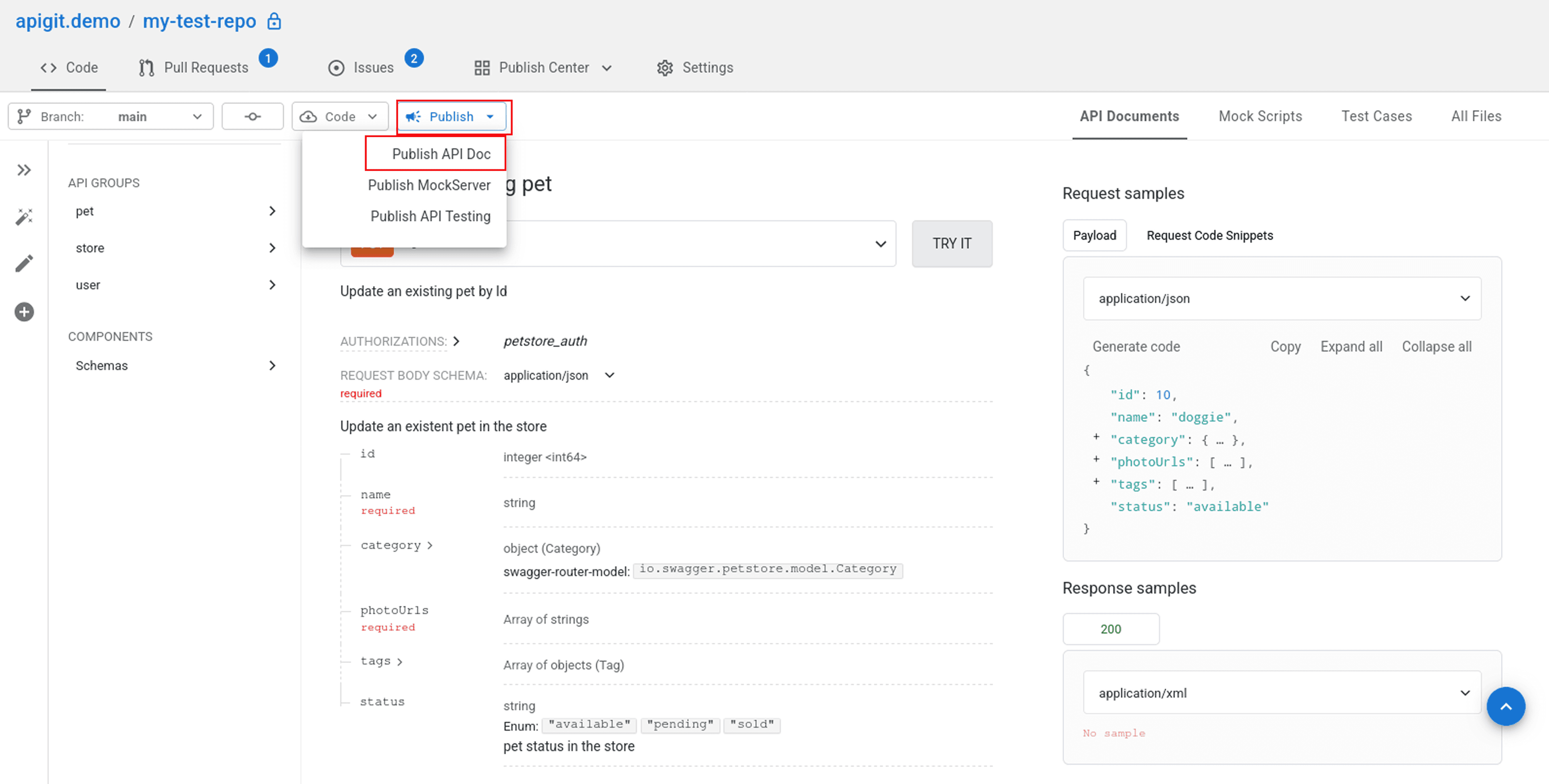 Publish API Document from branch