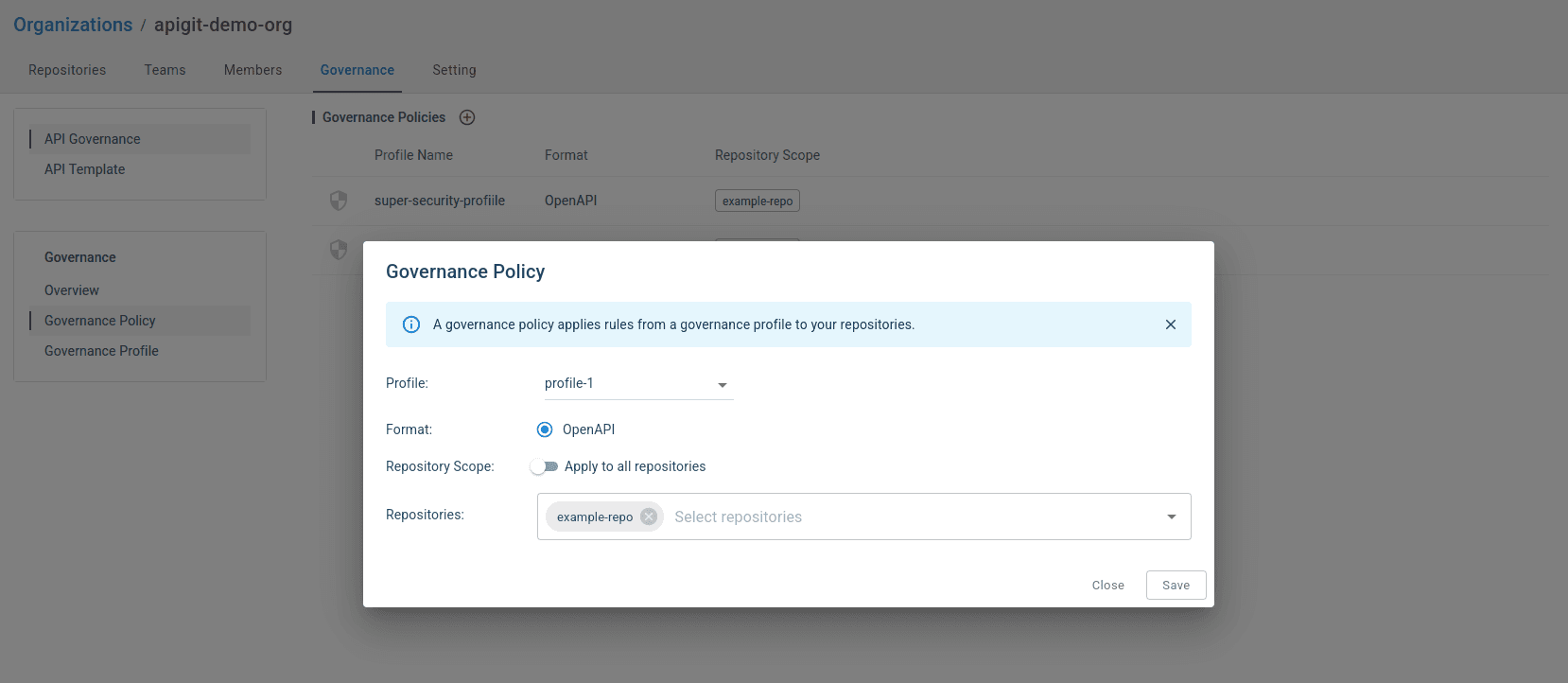 API Governance custom policy