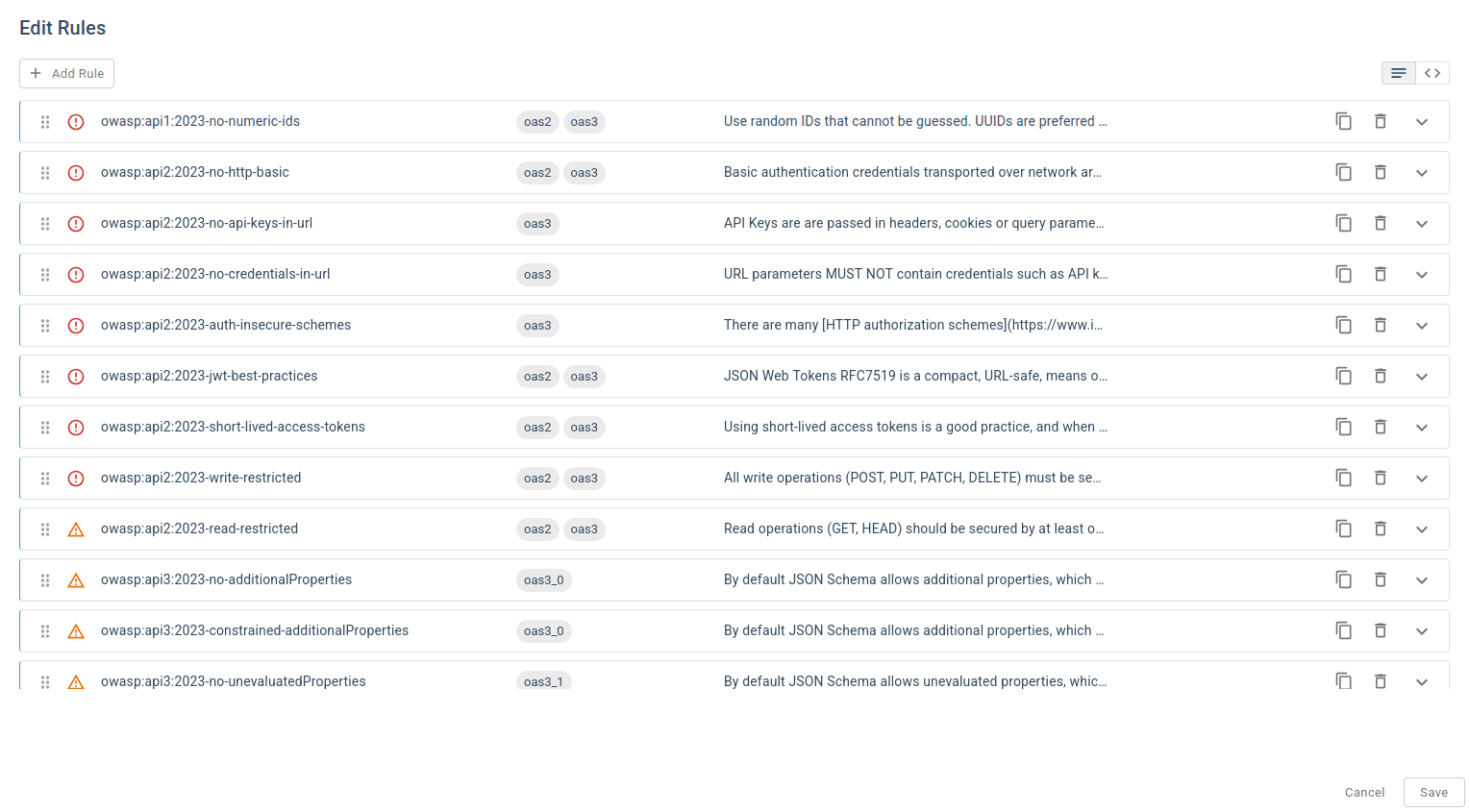 API Governance ruleset profile edit