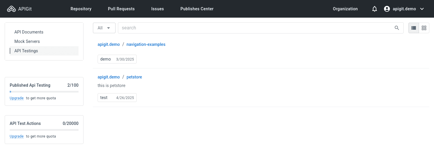 All API Testing versions