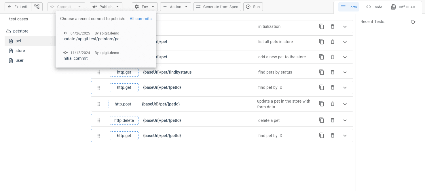 Publish API Testing from editing