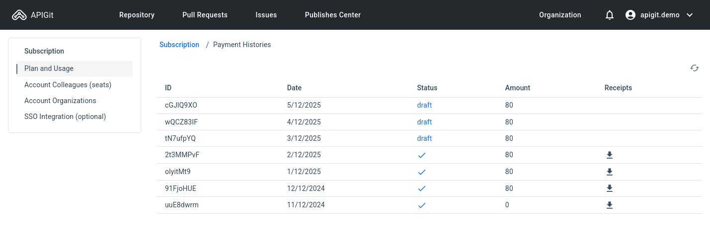 Billing History Detail Page