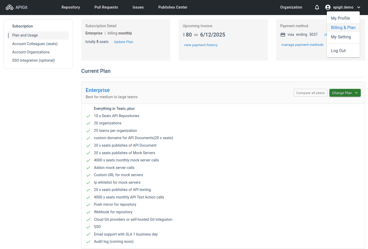 Billing and Plan Home Page