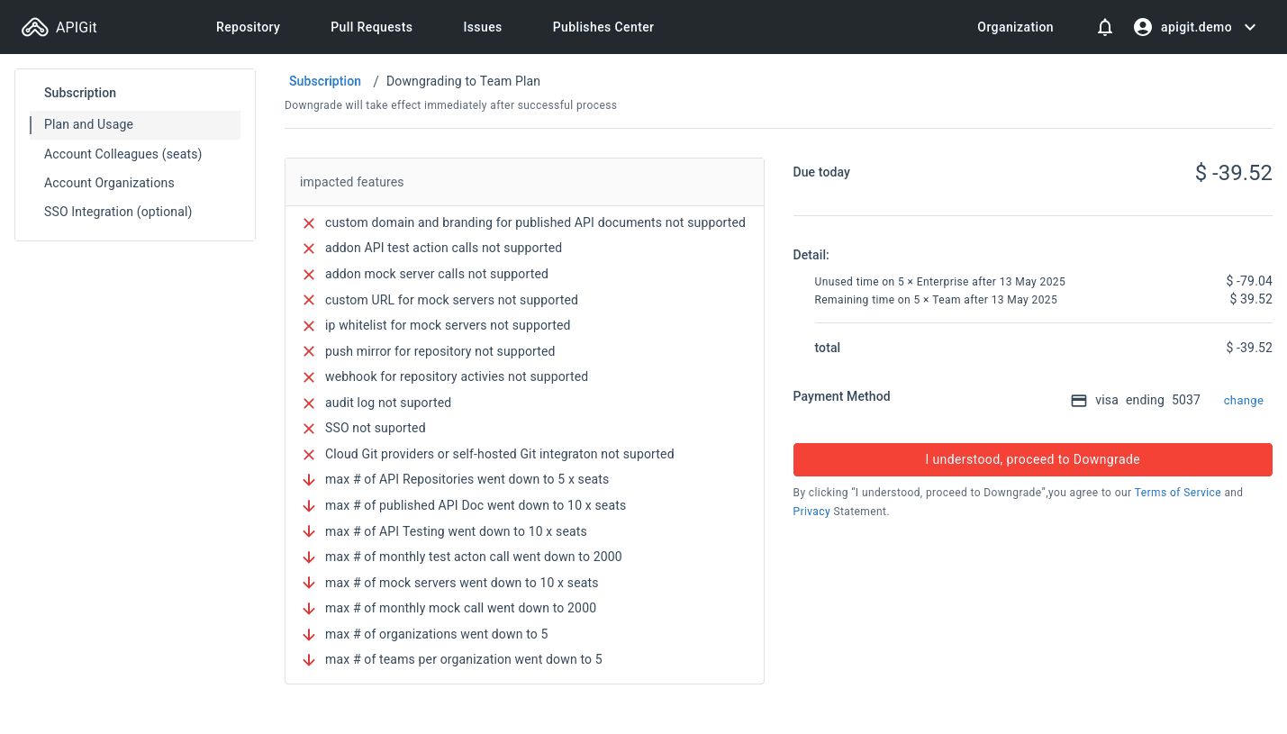 Billing and Upgrade Plan Detail