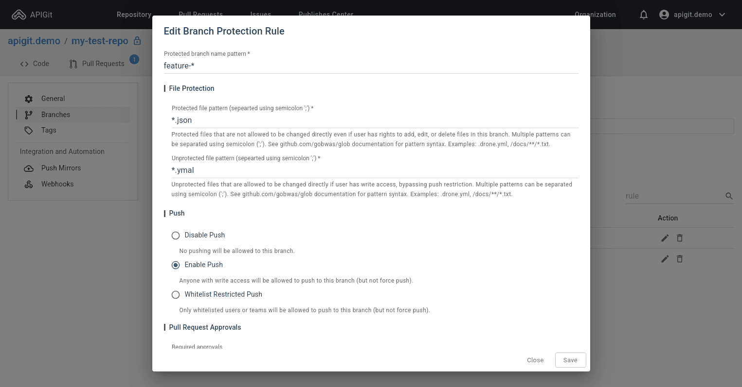 Creating a new branch protection policy