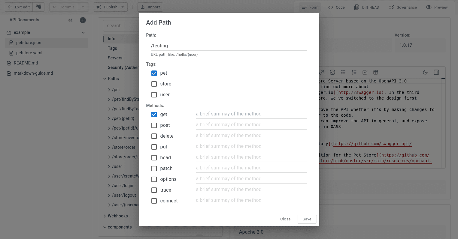 Editor view when adding a new path