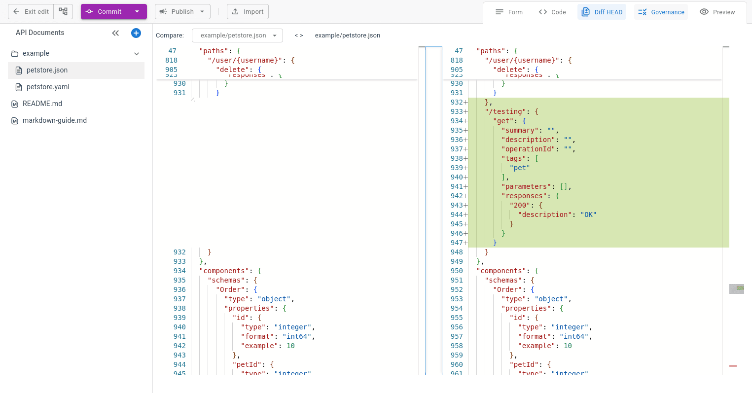 Reviewing changes in diff view