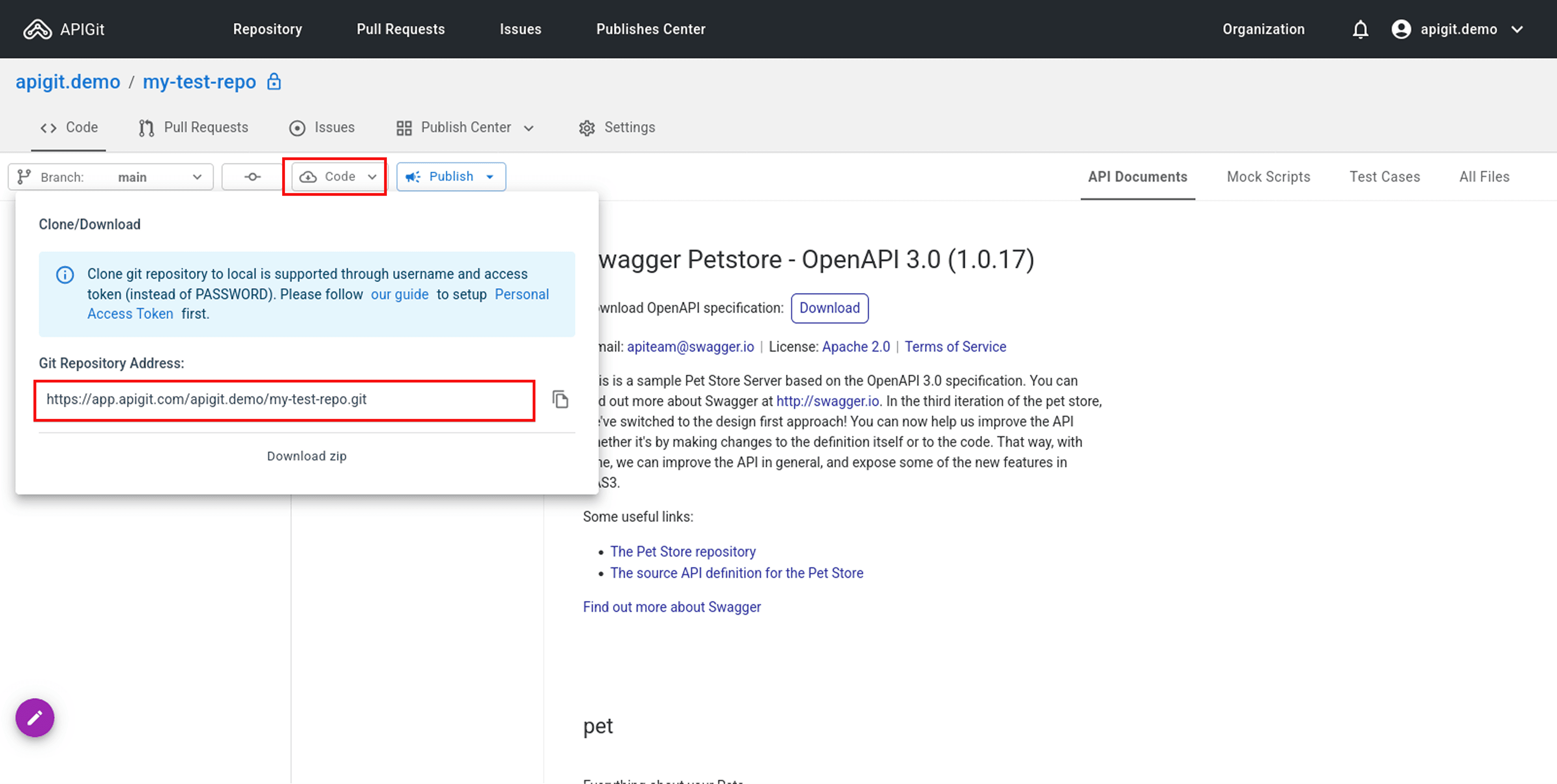 Repository clone URL location