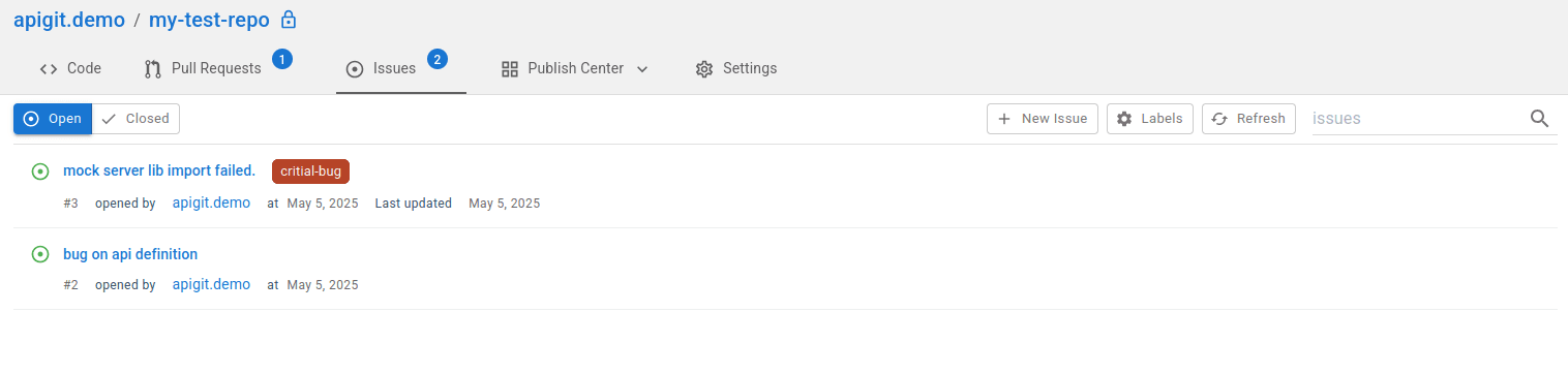Repository Issues list view