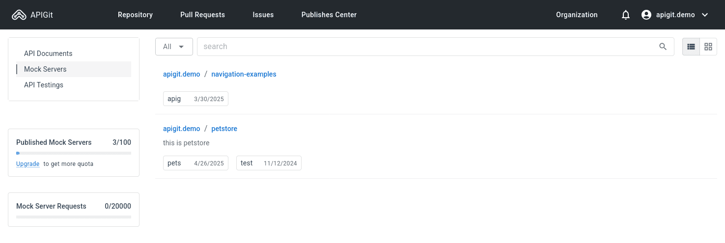 All Mock Serverpublishes