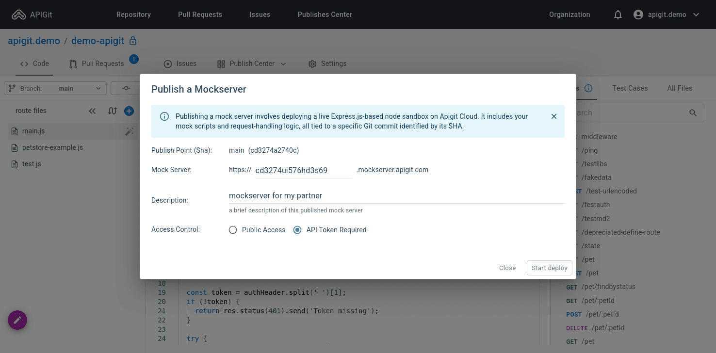 Publish Mock ServerDialog