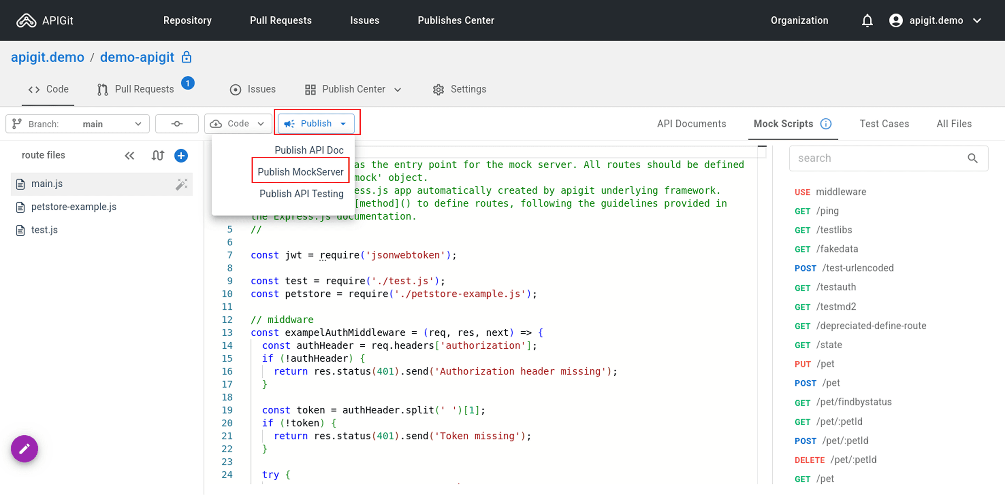 Publish Mock Serverfrom branch