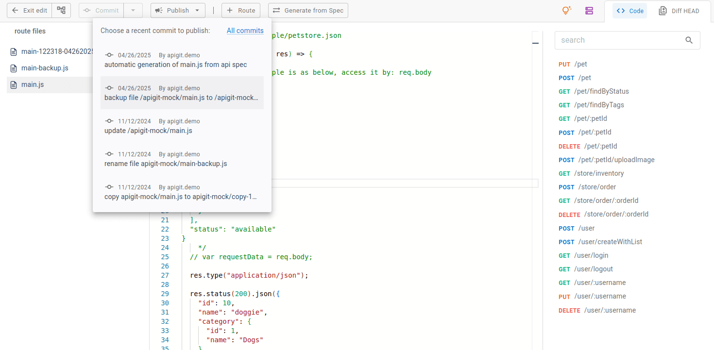 Publish Mock Serverfrom editing