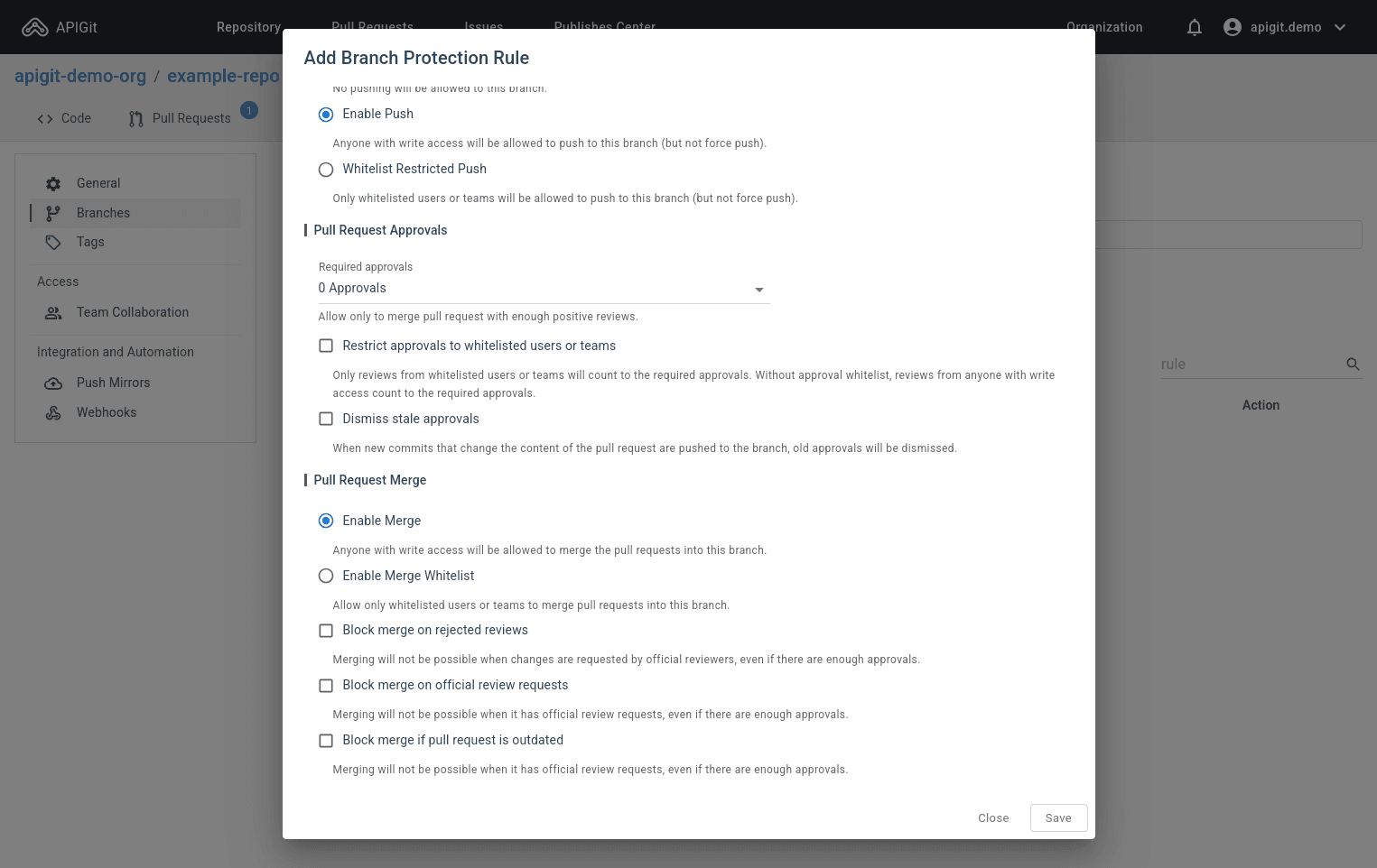 Branch Protection Settings