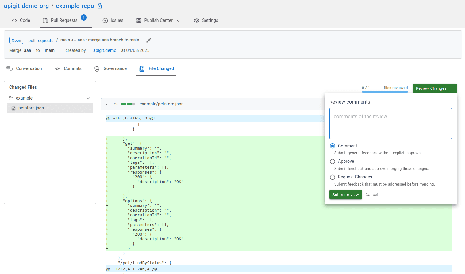 Pull Request File Diff view