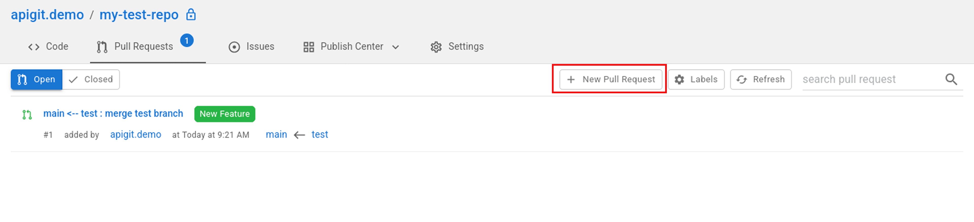 Repository Pull Request list view