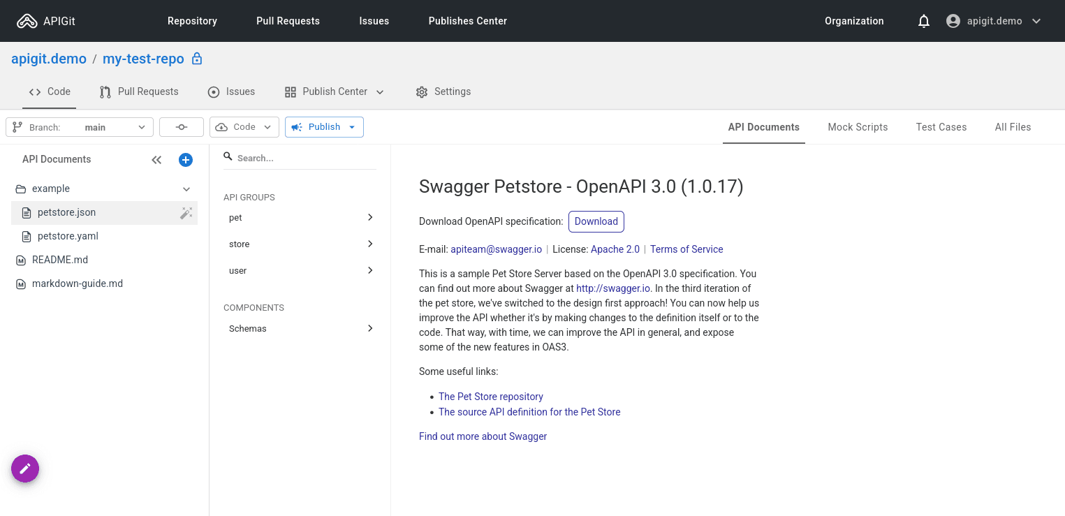 API Document files view