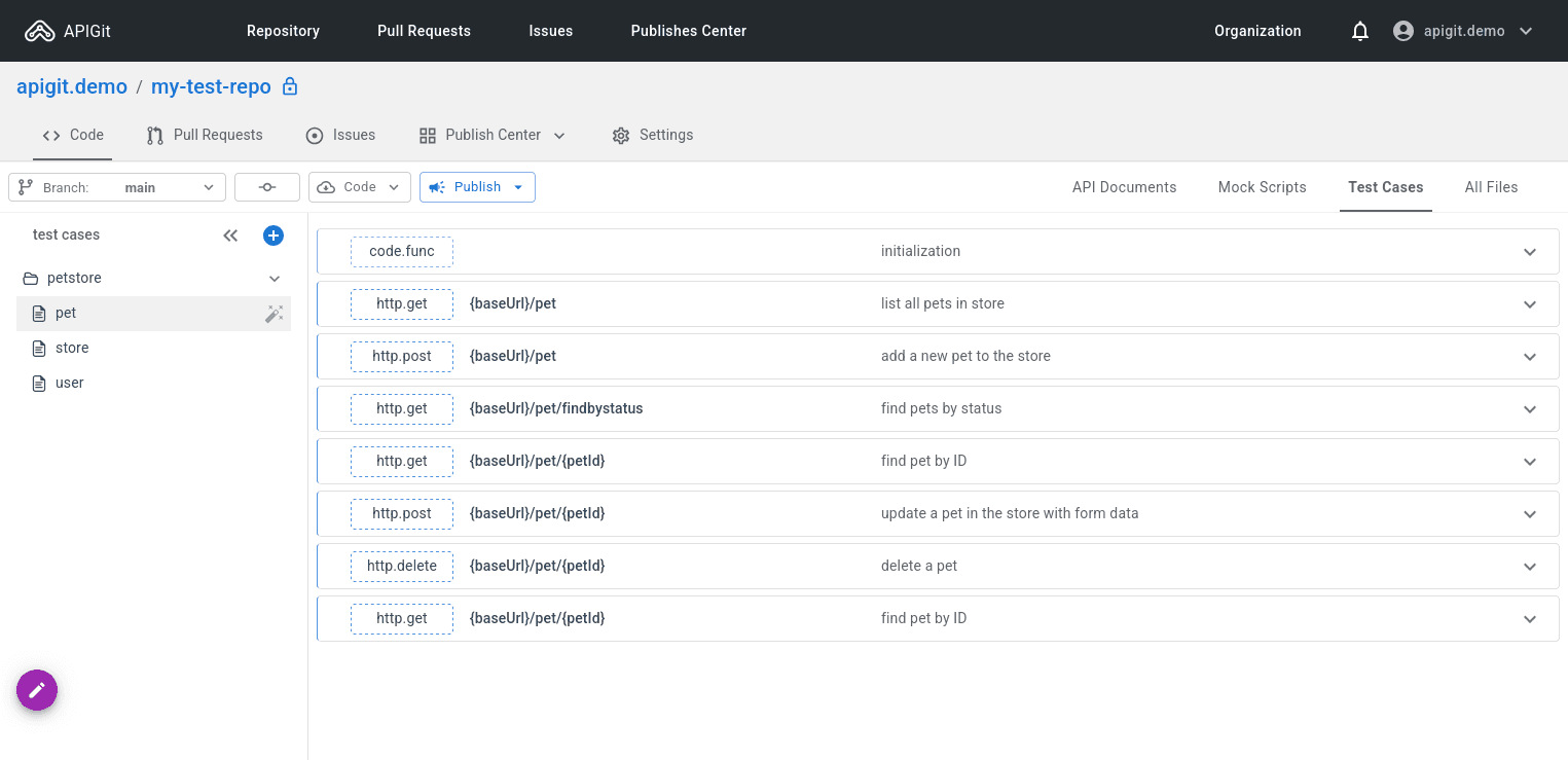 API Testing files view