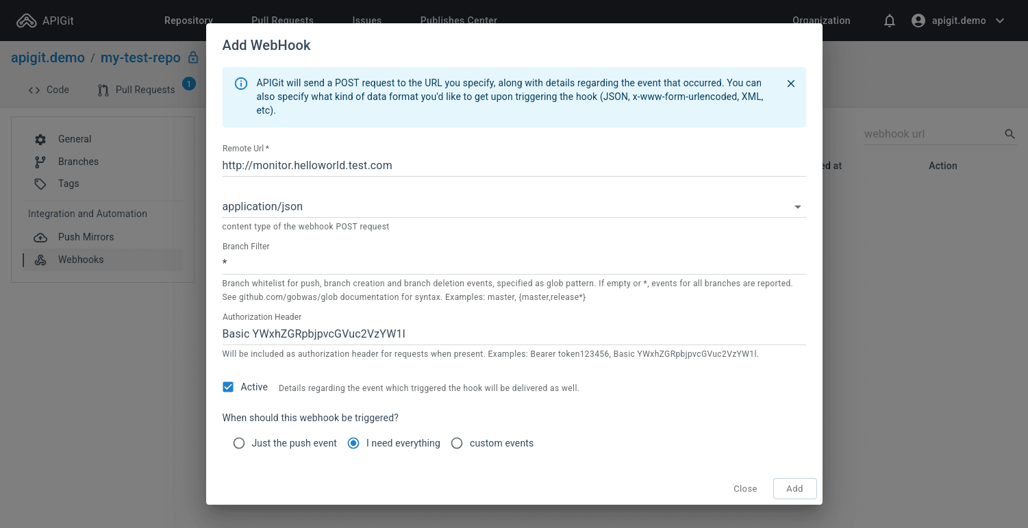 Creating a new webhook
