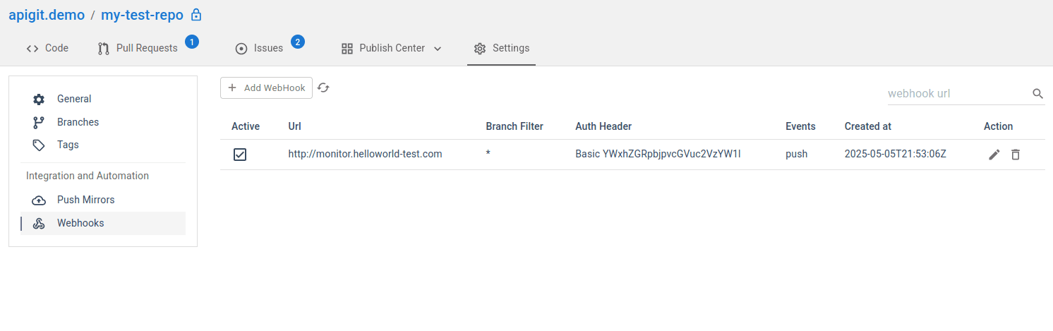 APIGit webhook list