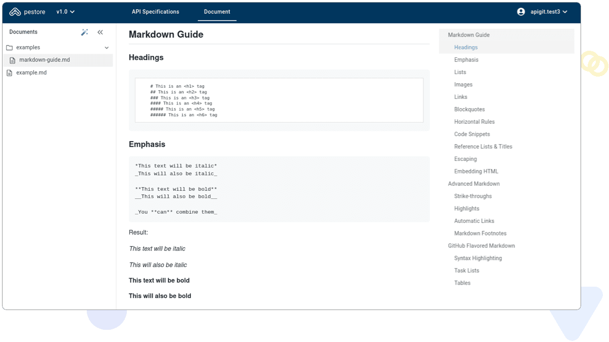 Markdown document view