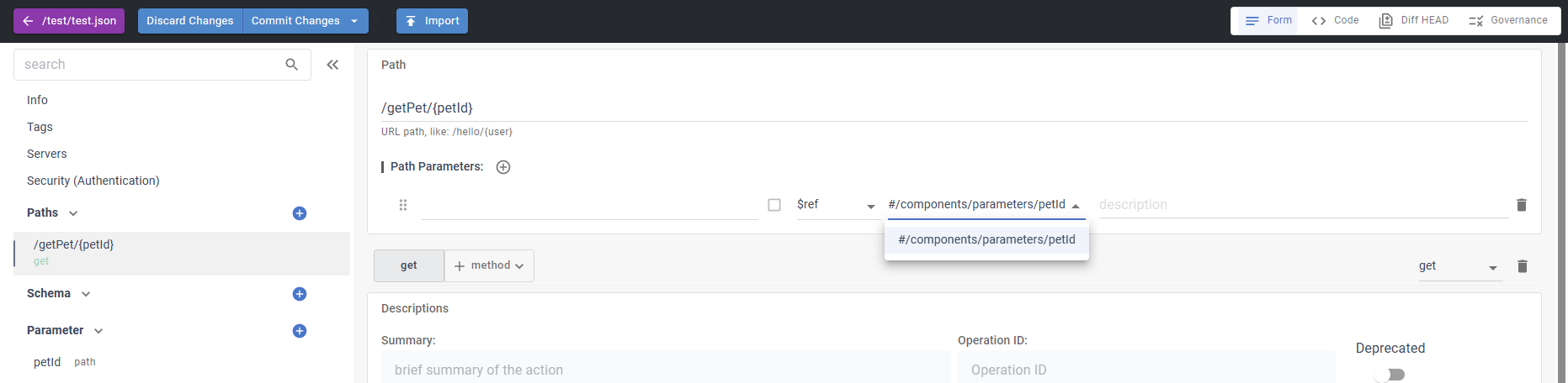Fields in OpenAPI create path