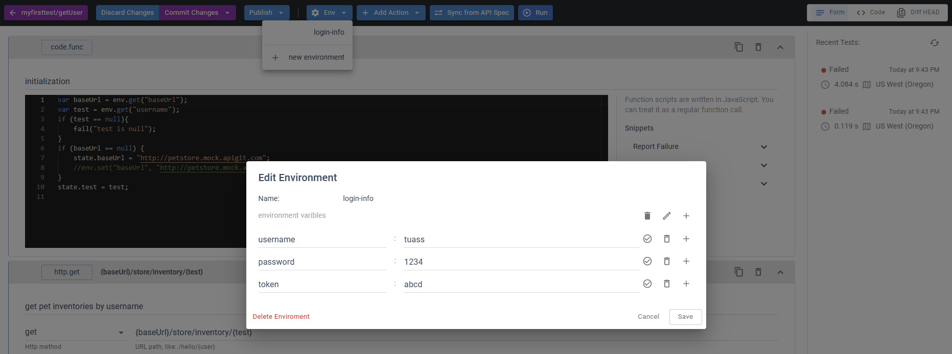 api testing edit env