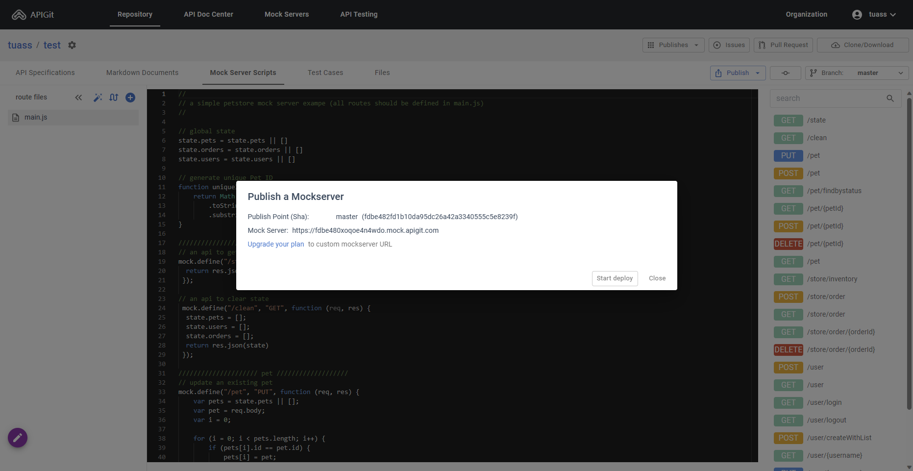 Third step: Create and publish a mock server