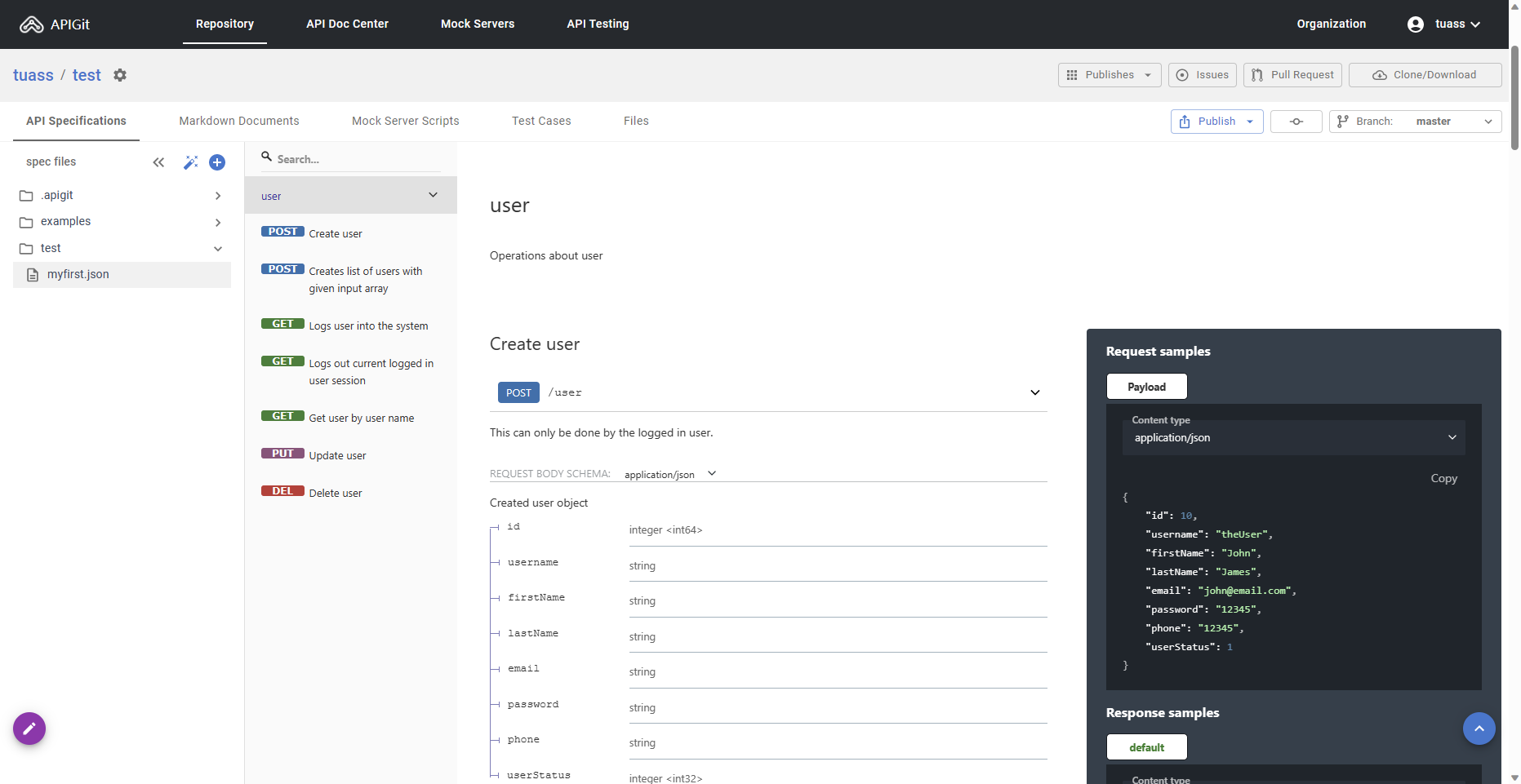 Second step: Add an api spec