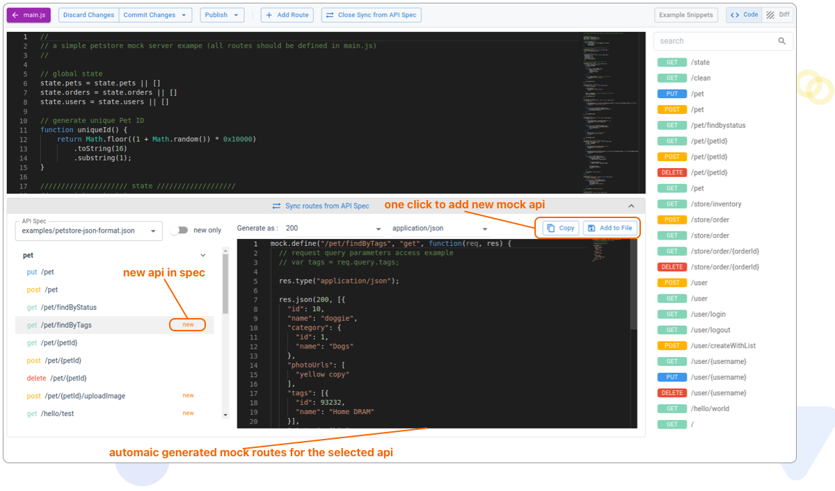 automatic generation of mock serverver merge editor