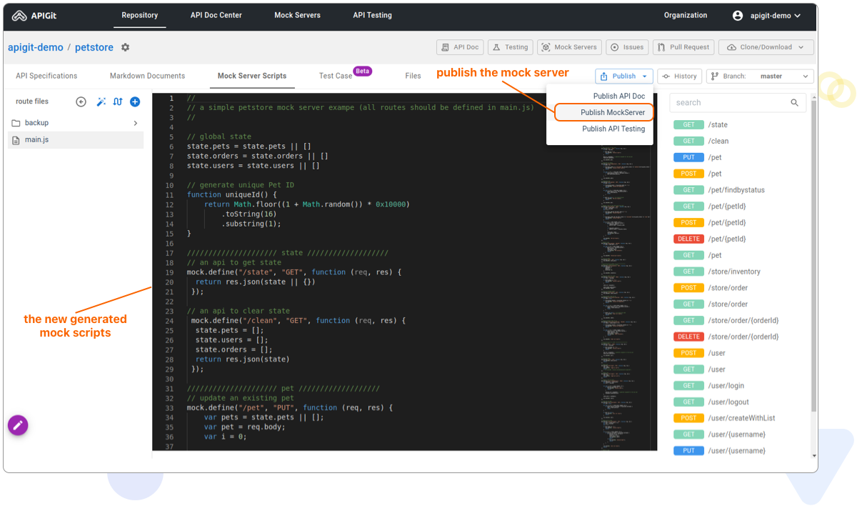 automatic generation of mock server publish